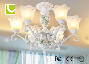Traditioneel Kristalplafond 6 Lichte Kroonluchter, Witte E27/E26 LEIDENE Tegenhangerkroonluchter
