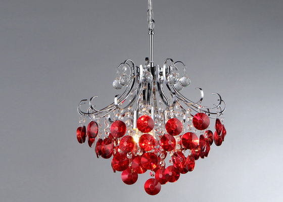 3 de lichten verchromen Moderne Kroonluchter die Rood Kristal voor Huisvesting aansteken
