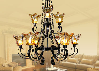 Commerciële Decoratieve Amberkroonluchters 9 van het Glas Grote Hotel Licht met Regelbare Ketting