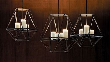 Geleide de Kroonluchterlichten van de glaskaars binnen, Brede Zwarte de Tegenhangerlamp van de Ijzerkooi